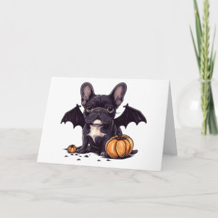 Cartão Feliz Halloween Francês Buldogue Wings Pumpkins