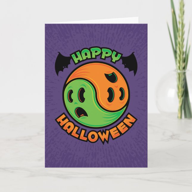Cartão Feliz Halloween Ghost Yin-Yang (Frente)