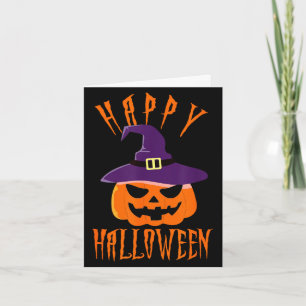 Cartão Feliz Halloween jack o lanterna bruxa chapéu trave