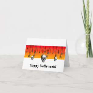 Cartão Feliz Halloween laranja preto com caveiras