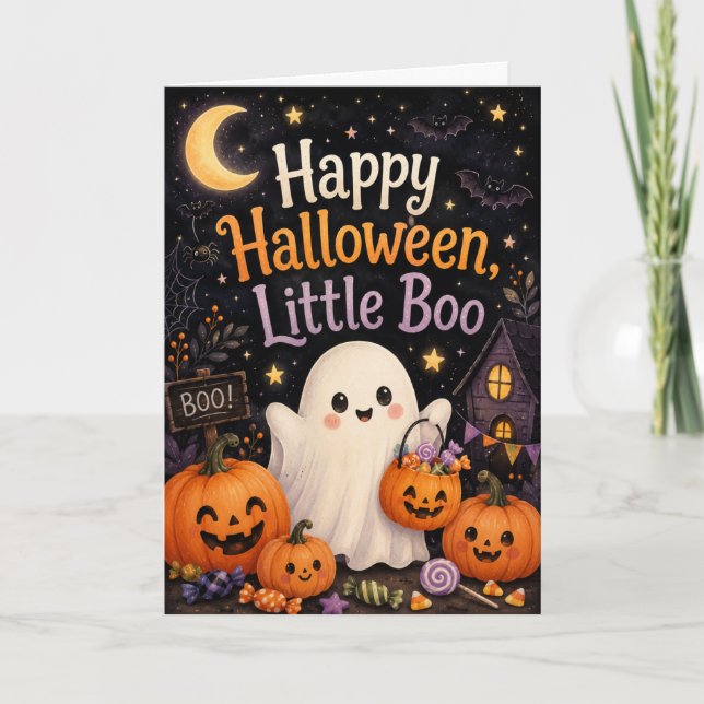 Cartão Feliz Halloween Little Boo (Frente)