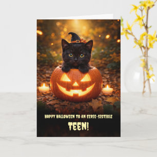 Cartão Feliz Halloween para um Gato Adolescente Adolescen
