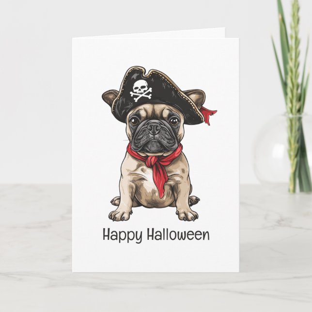 Cartão Feliz Halloween Pirate Buldogue Francês (Frente)