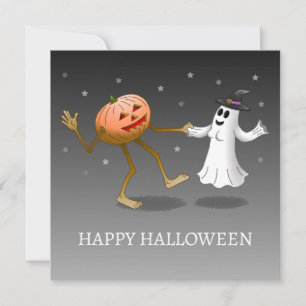 Cartão Feliz Halloween Pumpkin e Ghost Card