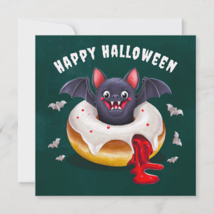 Cartão Feliz Halloween Spooky, Bat e Rosquinha Doces