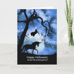 Cartão Feliz Halloween Unicorn, neta Excelente de bruxas