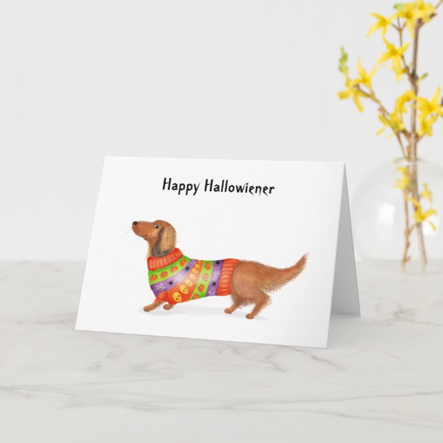 Cartão Feliz Hallowiener Dachshund Halloween (Flor Amarela)