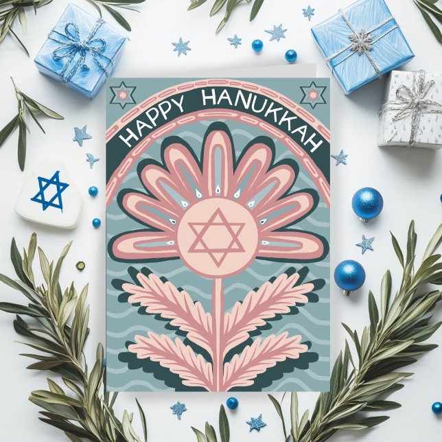 Cartão Feliz Hanukkah Art Nouveau Bloom Holiday (Happy Hanukkah Art Nouveau Bloom Holiday Card
)