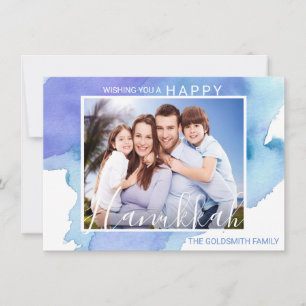 Cartão Feliz Hanukkah Blue Watercolor Menorah FOTO