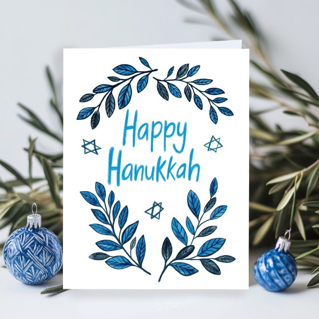 Cartão Feliz Hanukkah Botanical Watercolor (Happy Hanukkah Botanical Watercolor Holiday Greeting Card
)