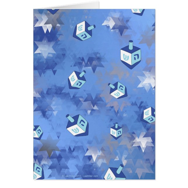 Cartão Feliz Hanukkah Challing Stars and Dreidels (Frente)