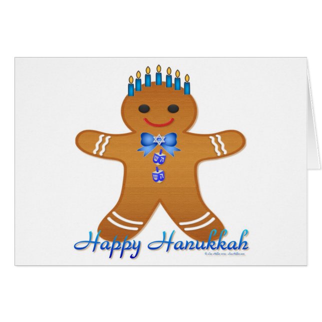 Cartão Feliz Hanukkah Gingerpão Homem Menorah (Frente Horizontal)