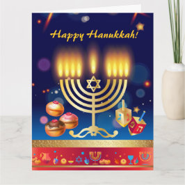 Cartão Feliz Hanukkah Luz Feriado Judeu Dourado