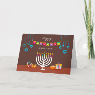 Cartão Feliz Hanukkah por Bubbe e Zayde, Menorah Colorida