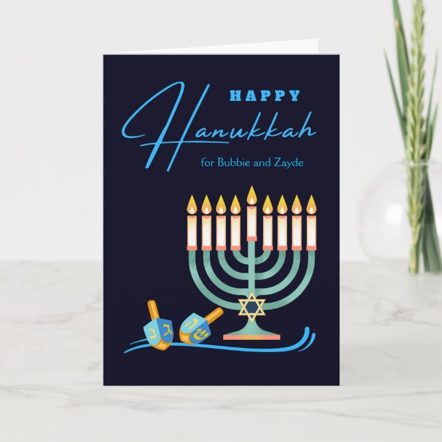 Cartão Feliz Hanukkah por Bubbie e Avós Zayde (Frente)