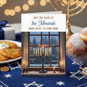 Cartão Feliz Hanukkah Que o Brilho da Menorá