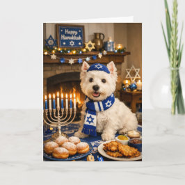 Cartão Feliz Hanukkah Westie – Cão Judaico Festivo