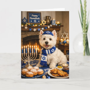 Cartão Feliz Hanukkah Westie – Cão Judaico Festivo