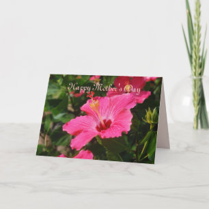 Cartão Feliz Hibiscus com risca rosa-Dia de as mães