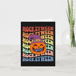 Cartão Feliz Hockey entre hóquei no gelo halloween Pumpki