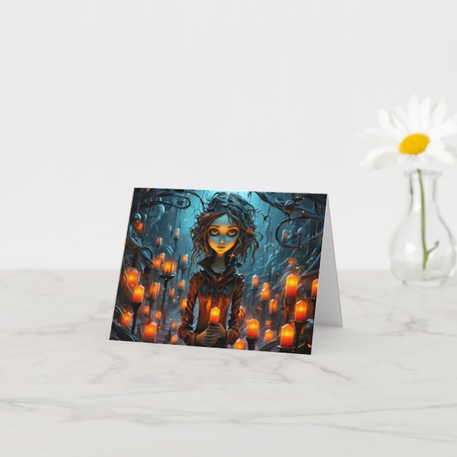 Cartão Feliz Ilustração de Bruxa Gótica do Halloween (Planta pequena)