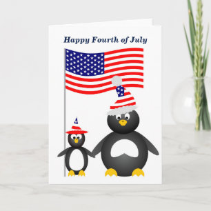 Cartão Feliz julho Quarto Pinguins