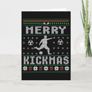 Cartão Feliz Kickmas Jogador de Futebol Suéter de Natal F