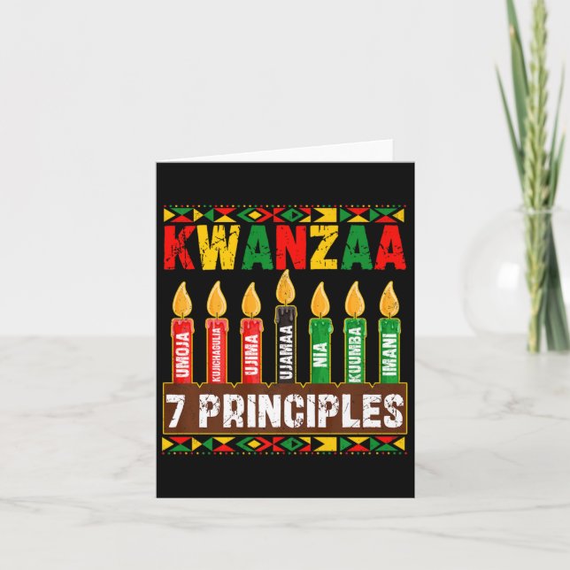 Cartão Feliz Kwanzaa Kinara Sete Princípios Velas Panela  (Frente)