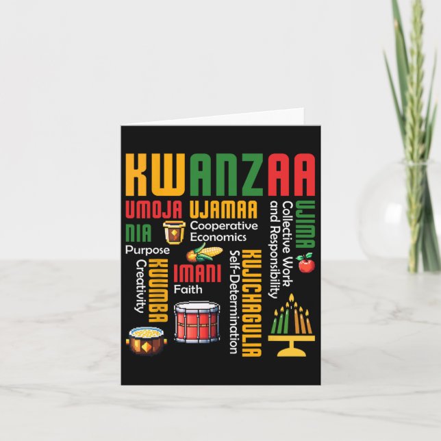 Cartão Feliz Kwanzaa Kinara Sete Velas Tambor Ele (Frente)
