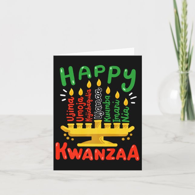 Cartão Feliz Kwanzaa Sete Princípios Kinara Velas Homens  (Frente)