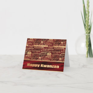Cartão Feliz Kwanzaa Sete Princípios (Red/Faux Dourado)