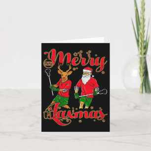Cartão Feliz Laxmas Christmas Lacrosse Player Reindeer Sa
