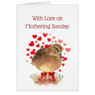 Cartão Feliz Mãe Vazio Domingo, Botas Vermelhas Cute Duck