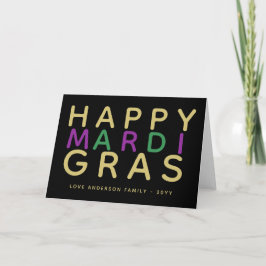Cartão Feliz Mardi Gras Purple Green Dourado Personalizad