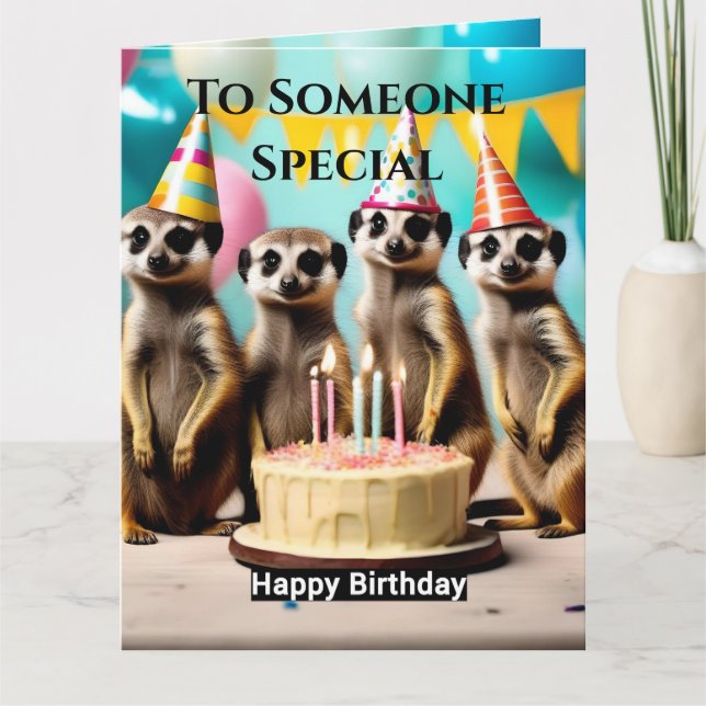 Cartão Feliz Meerkat Birthday, (Frente)