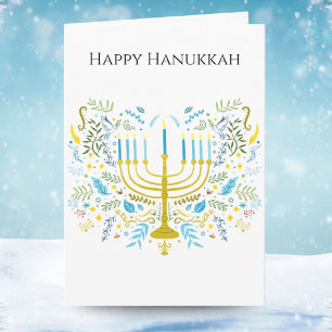 Cartão Feliz Menorá de Hanukkah com Flores