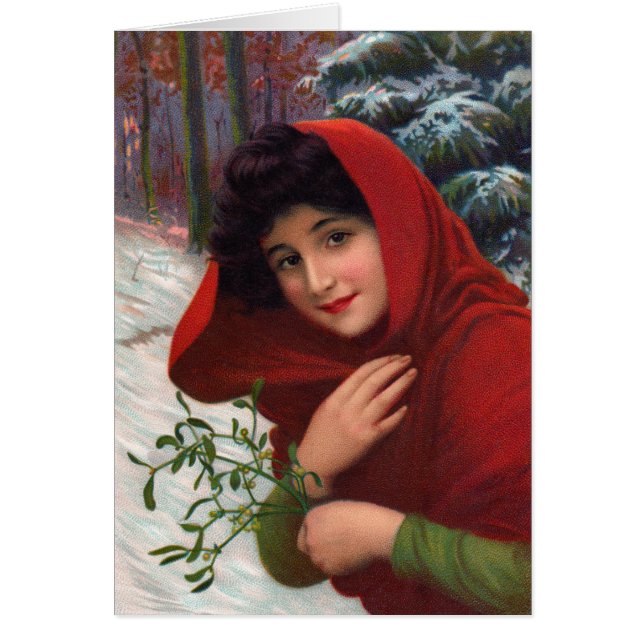 Cartão Feliz Mistletoe Maiden (Frente)