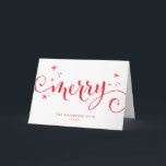 Cartão FELIZ MODERN caligrafia festiva brilha vermelho<br><div class="desc">por kat massard >> https://linktr.ee/simplysweetpaperie <<< Uma etiqueta personalizada e fofa é perfeita para as etiquetas de favorecimento para o seu embrulho de Natal</div>