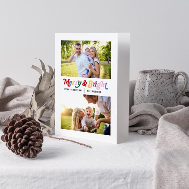 Cartão Feliz Moderna e Brilhante Cor Brilhante Foto 2 (Get into the holiday spirit with a heartfelt folded christmas card! 🎅)