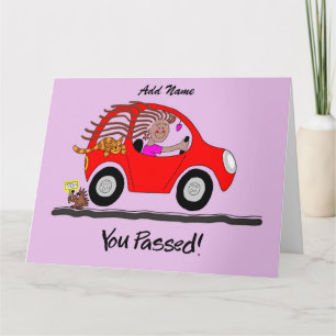 Cartão Feliz Mulher Passou Na Placa De Teste De Condução