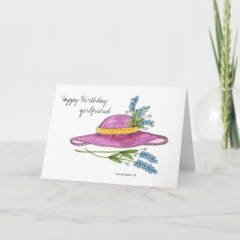 Cartão Feliz Namorada de aniversário * Chapéu rosa