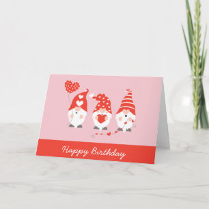 Cartão Feliz Namorados de aniversário Gnomos Rosa Vermelh