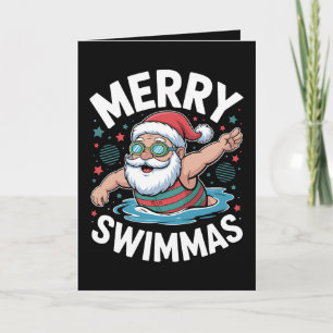 Cartão Feliz Natação Natal Papai Noel Xmas Piscina