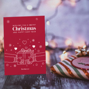 Cartão Feliz Natal   Alegria de Dar Arte de Linha Saudaçã