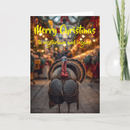 Cartão Feliz Natal aos vegetarianos e veganos.
