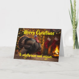 Cartão Feliz Natal aos vegetarianos e veganos.