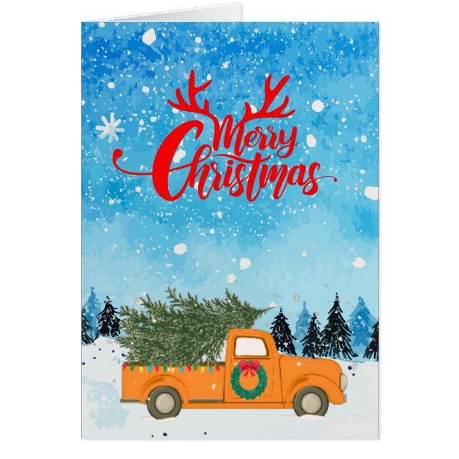 Cartão Feliz Natal! Árvore de Natal de Caminhão de Fazend (Frente)