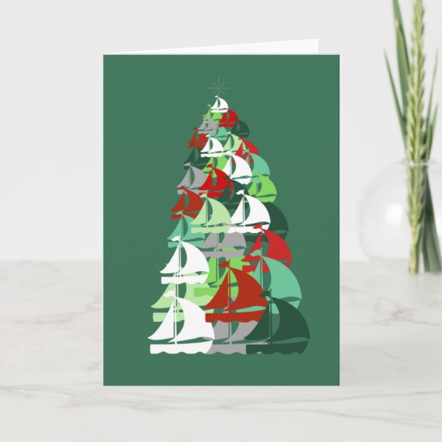 Cartão Feliz Natal - Árvore de Natal em veleiro (Frente)