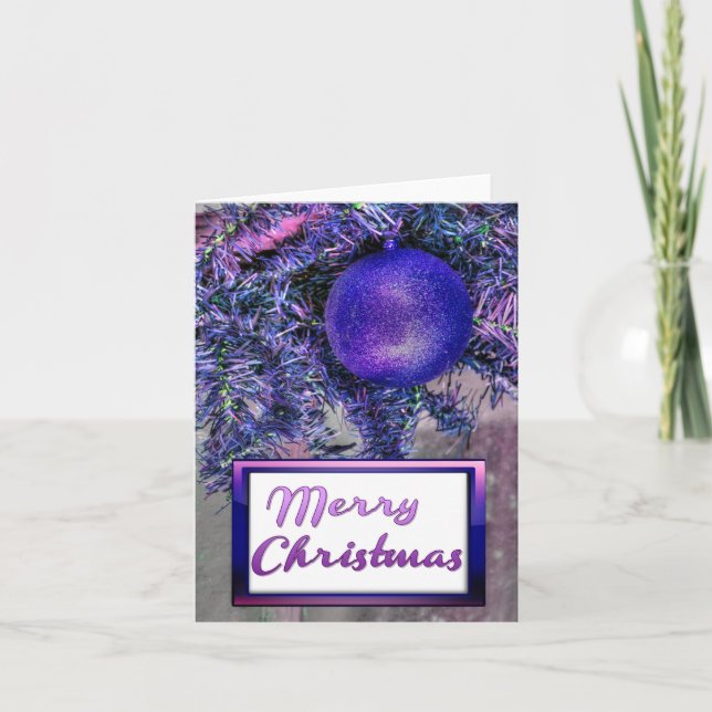 Cartão Feliz Natal Árvore Roxo Retro Saudação Dobrada (Frente)