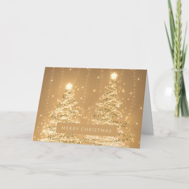Cartão Feliz Natal Árvores Espumantes Cobre (Frente)